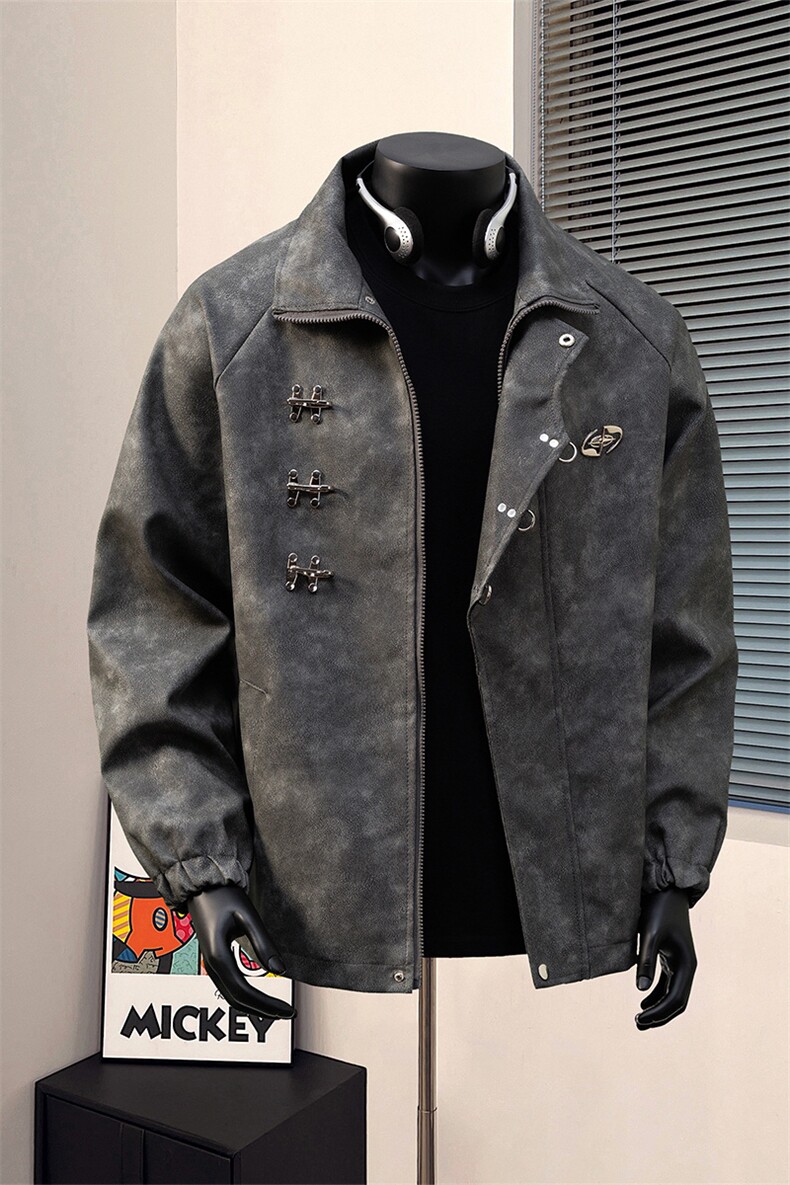 1美式复古飞机扣可拆卸胸针PU皮大码M-5XL夹克男JK77768P105控148,男装夹克,星座226-2