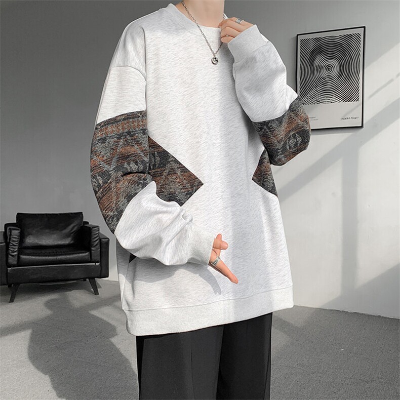 8XL-M春秋季圆领拼接撞色民族风卫衣男新款潮牌上衣服WY005P58,男装卫衣,电商B312