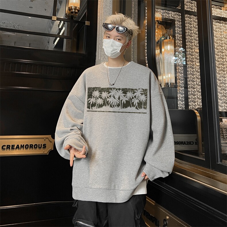 华夫格！华夫格上衣男圆领华夫格卫衣男大码长袖t恤男HY230-特P23,男装T恤,电商B367