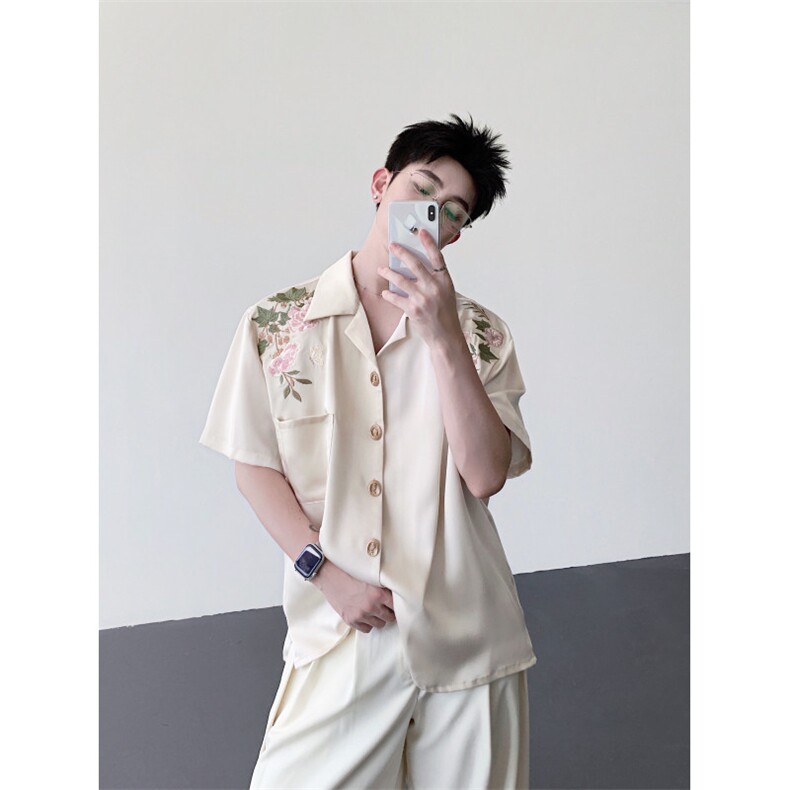现货 25刺绣男士新中式醋酸丝滑短袖衬衫cs192-p78图片