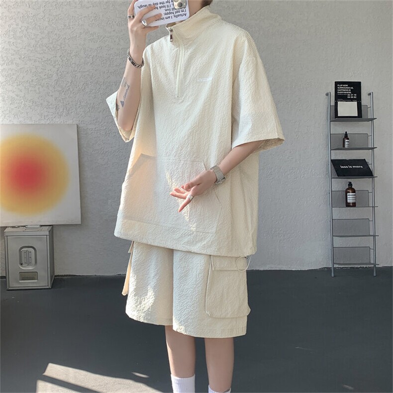 A30-特p58夏季泡泡纱运动短袖短裤套装男帅气两件套,男装牛仔裤,电商B369（原A024）
