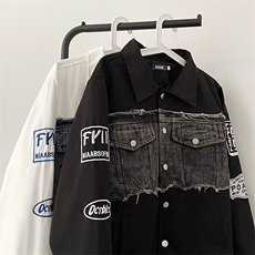 复古设计感小众拼接牛仔外套男宽松百搭夹克棒球服上衣J8518-P65，男装工装外套，星座1008-2