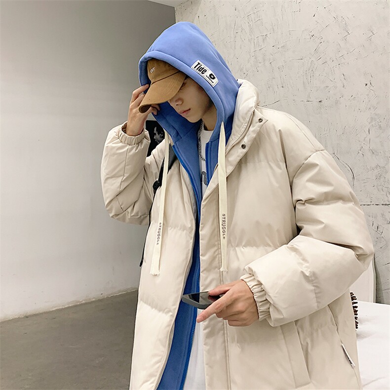 假两件连帽设计感百搭情侣港风棉衣M062-P70控158图片