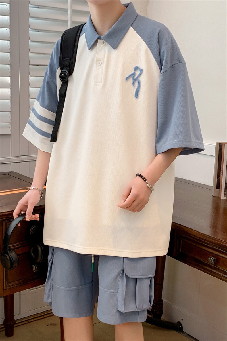 2023夏上新时尚拼接半袖套装刺绣翻领Polo衫男女6625-P65控价88,男装Polo衫,电商A441-1