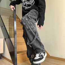 复古街头中性坠感慵懒大口袋工装牛仔裤男宽松老爹裤N08828-P58，男装牛仔裤，星座308B-1