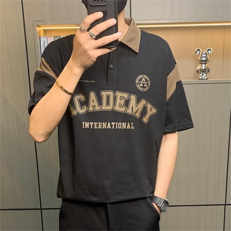 PL068-P40美式翻领POLO衫短袖男青少年夏季学院风上衣休闲宽松t恤,男装Polo衫,电商D310B-1