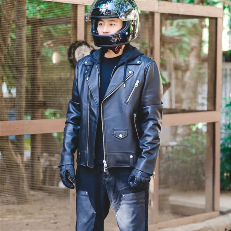 修身皮衣男韩版帅气2025新款青年潮流翻领外套加绒加厚机车皮夹克,男装夹克,星座506A