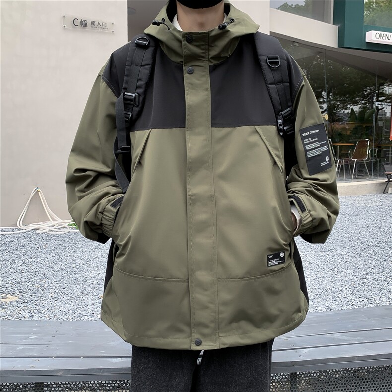 A943-P68日系潮流拼色防水冲锋衣男秋季潮牌户外连帽工装夹克,男装夹克,星座512-6