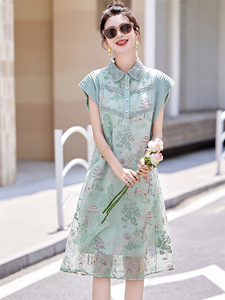 复古刺绣中式短袖连衣裙女2026夏季新款气质时尚百搭上衣,女装连衣裙,采品优优