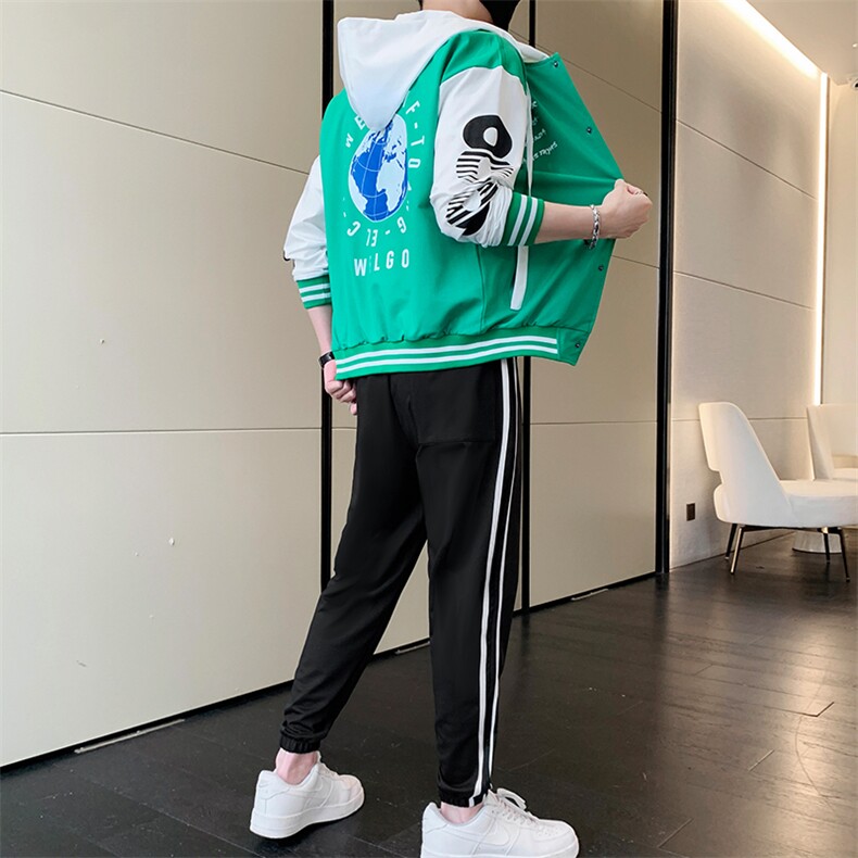 新款秋冬季卫衣棒球服连帽夹克男装青少年运动休闲套装DF316P70,男装休闲套装,电商A086