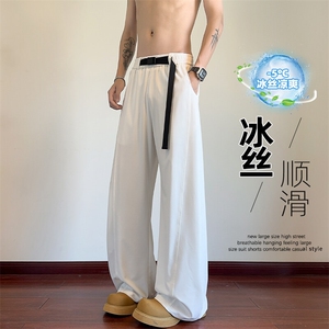 特批P35无差价2025夏季港风冰丝垂感凉爽拼接大码弯刀裤男K5611B图片