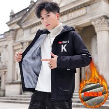 秋冬新款棉服男模特加厚夹克风衣保暖外套工装棉衣米白861加绒，男装夹克，星座1207