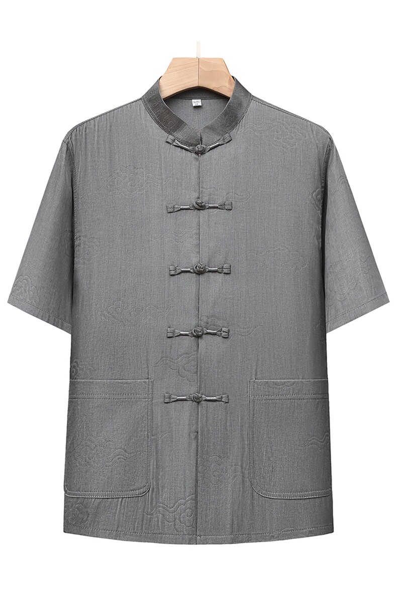 风唐装棉麻短袖衬衫套装男士夏装太极服宽松套装TRA303-P110,男装T恤,星座1105-3