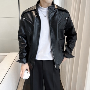 黑色PU皮衣外套男士vibe炸街复古短款痞帅机车服皮夹克~PY632-p80图片