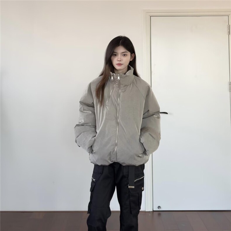 日系复古廓形立领棉服男潮流休闲宽松纯色面包服棉衣外套,男装棉衣,星座506A