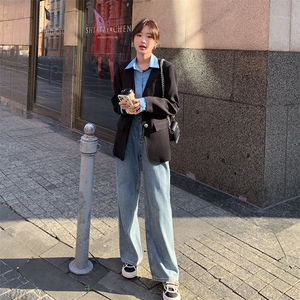 黑色拼接休闲西装外套女2023春季新款韩版小个子炸街洋气chic西服图片