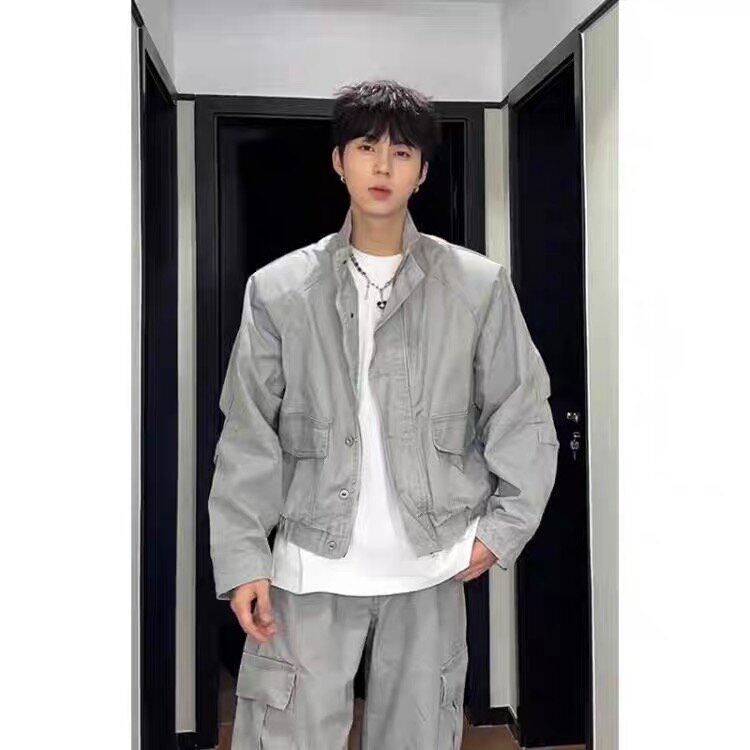 美式复古立领工装牛仔外套男春秋季高级感宽松百搭休闲飞行员夹克,男装工装外套,四季星座505