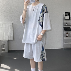 TZ792-特批50控98夏季冰丝潮流大码小熊撞色短袖短裤套装男，男装牛仔裤，电商A059