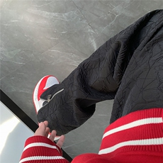 1港风乱皱面料拉链潮流拖地直筒大码M-5XL休闲裤男K77720P50控69，男装休闲裤，星座226-2