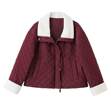 羊羔毛领拼接羽绒棉服女短款2025冬季新款小香风菱格夹棉保暖外套，女装棉衣/棉服，天丽