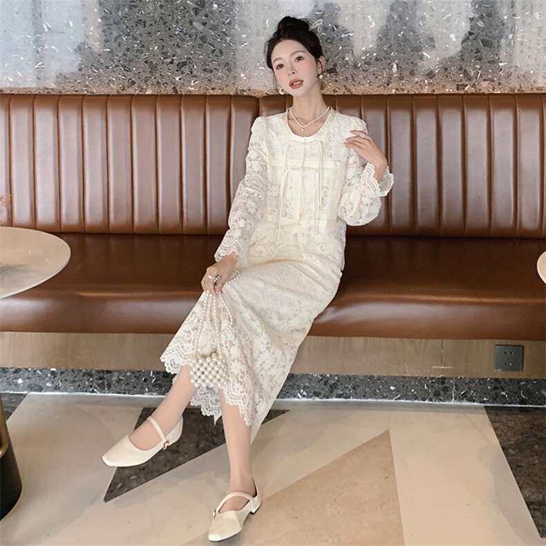 春季时尚镂空蕾丝气质套装套裙显瘦优雅，女装套装/套裙，来米儿