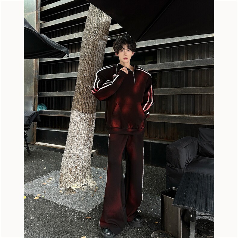 24男手工喷绘条纹运动设计垫肩卫衣休闲套装TZ18-衣服p118裤子p78,男装休闲套装,电商B288