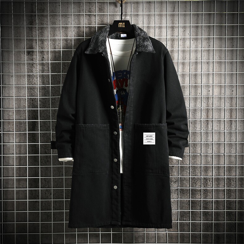 FY5018J-P98M-5XL控138现货水晶绒加绒长款牛仔风衣大码座山雕，男装风衣，星座103A