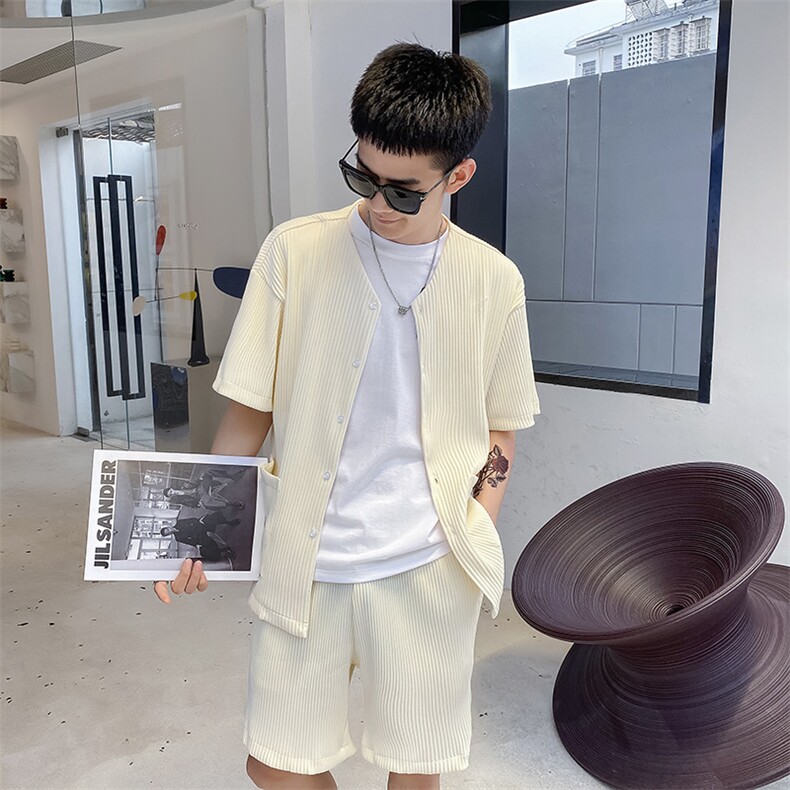 社会风纯色竖条纹立体无量两件套装百搭B297-7728-P120控158，男装休闲套装，电商B297