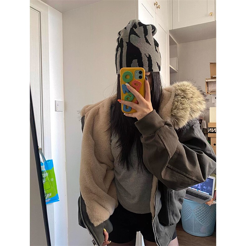 现货重磅boxy短款棉衣座山雕大毛毛领男女棉服水洗工装厚外套,男装棉衣,电商A486
