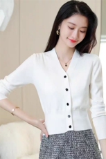 优雅法式高腰开衫女春秋新款修身显瘦长袖针织衫百搭气质外套，女装羊毛衫，泰沅羊绒
