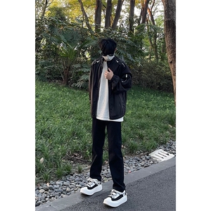 纯黑色微喇牛仔裤男美式cleanfit裤子A080-9601-常规P40图片