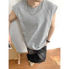 抖音品质夏款男无袖T恤条纹拼接宽松运动背心汗衫BX131P38，男装背心/马甲，星座1013-1