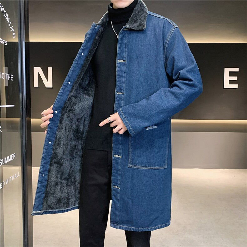 FY643J-P95M-5XL控138现货水晶绒加绒长款牛仔风衣大码座山雕，男装风衣，星座103A