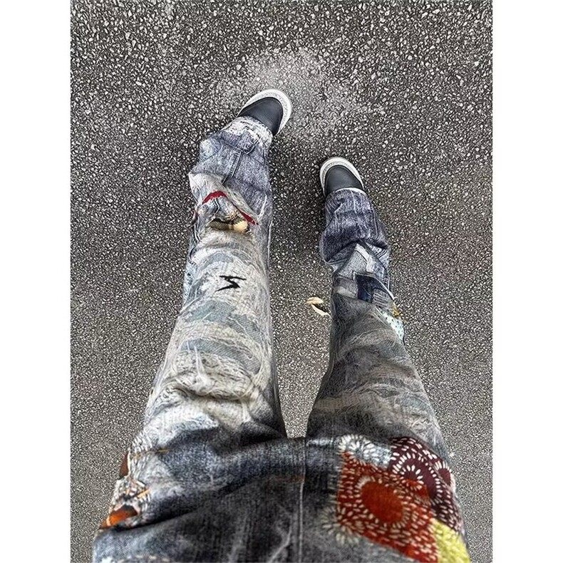 水洗破洞补丁刺绣小脚牛仔裤男士修身弹力欧货百搭乞丐裤NA103，男装牛仔裤，星座1116A（原606A-3）