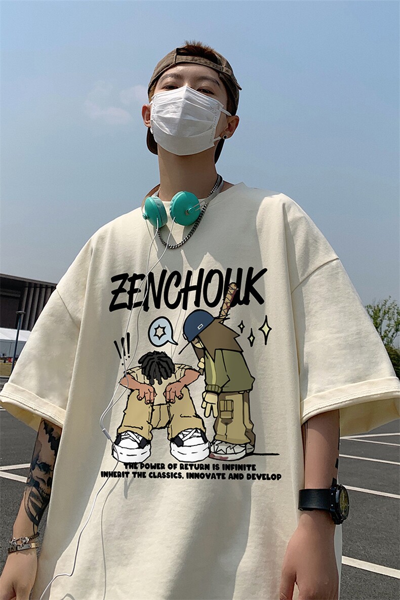 XT5129-TP25控价38卡通人物印花ins潮宽松圆领短袖大码半袖t恤男,男装T恤,电商A102-1