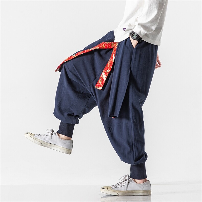秋冬 大码风仙鹤拼接棉麻裤汉服宋裤宽松休闲阔腿裤 K113/P80图片