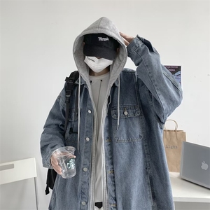 假两件牛仔外套男春秋季潮牌港风夹克学生宽松连帽上衣W1458-p70图片