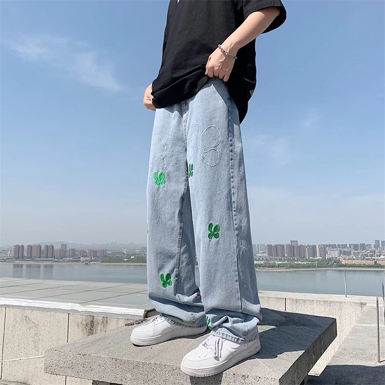 直筒牛仔裤男潮牌ins港风老爹裤印花潮流KT7096P42,男装牛仔裤,星座1116-2