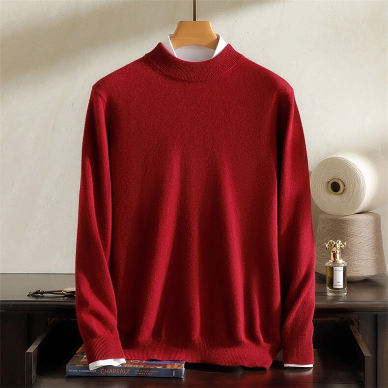 秋冬新款男士纯色半高领毛衣男式羊绒衫宽松休闲时尚潮流打底衫男装，男装羊绒套衫，澳坤羊绒