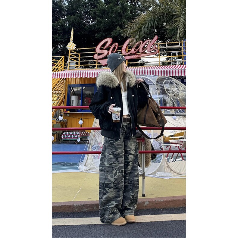 现货重磅boxy短款棉衣座山雕大毛毛领男女棉服水洗工装厚外套,男装棉衣,电商A486-1