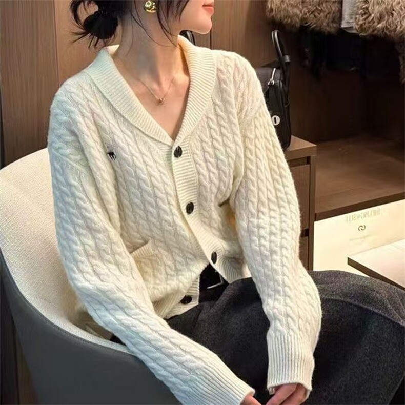 针织开衫女秋冬坑条加厚外套小个子羊毛衫，女装针织衫/毛衣，萱芳婷羊绒