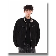 高级感垫肩短款机车夹克男秋冬季设计感美式高街宽松百搭休闲外套，男装夹克，星座1210-1