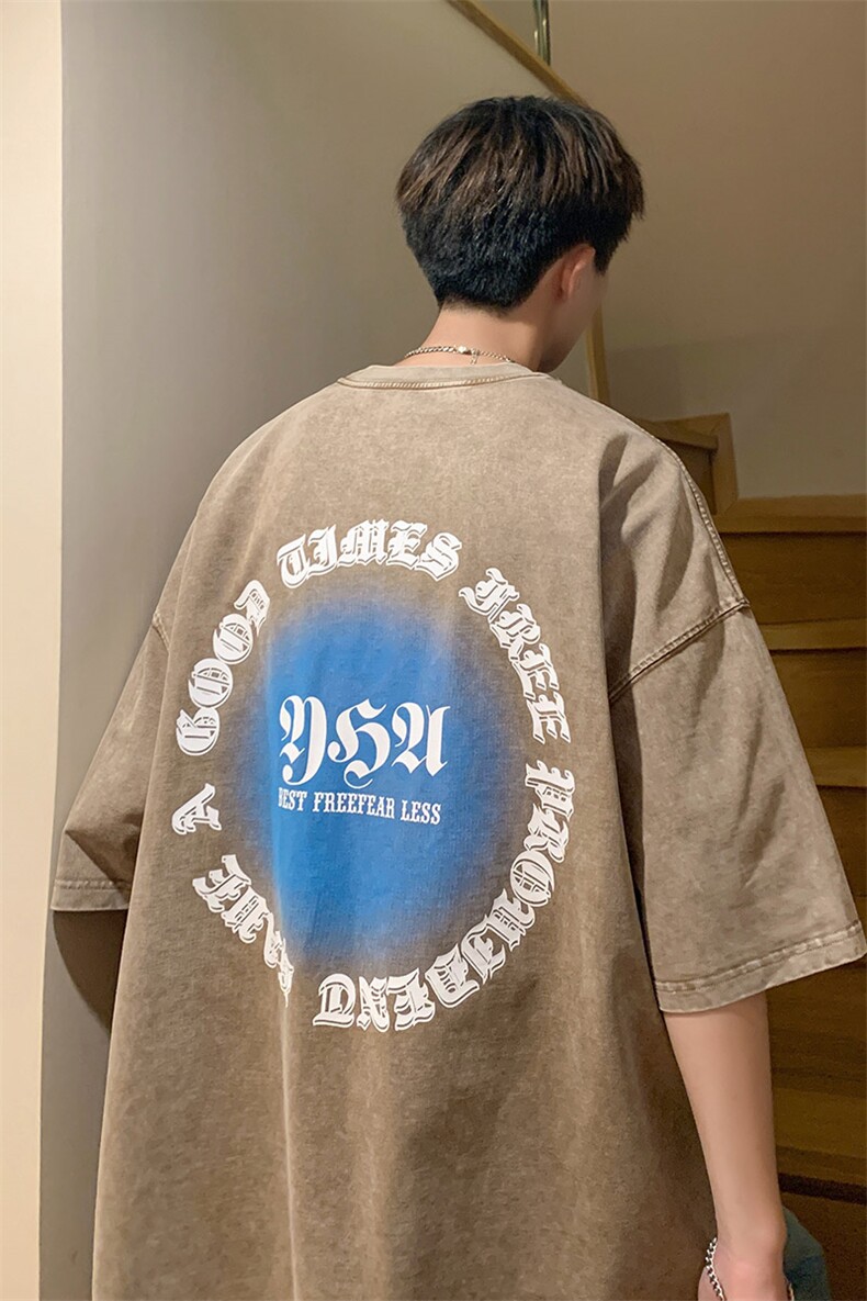 抖音供货、10万现货印花款230克水洗棉短袖T恤D223A-ST2350-P35,男装T恤,电商019-1