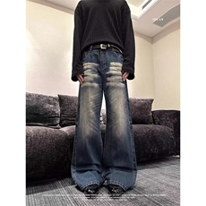 1506-1/KZ1201/P50复古高腰微喇牛仔裤宽松显瘦阔腿拖地裤男女款，男装牛仔裤，星座1506-1