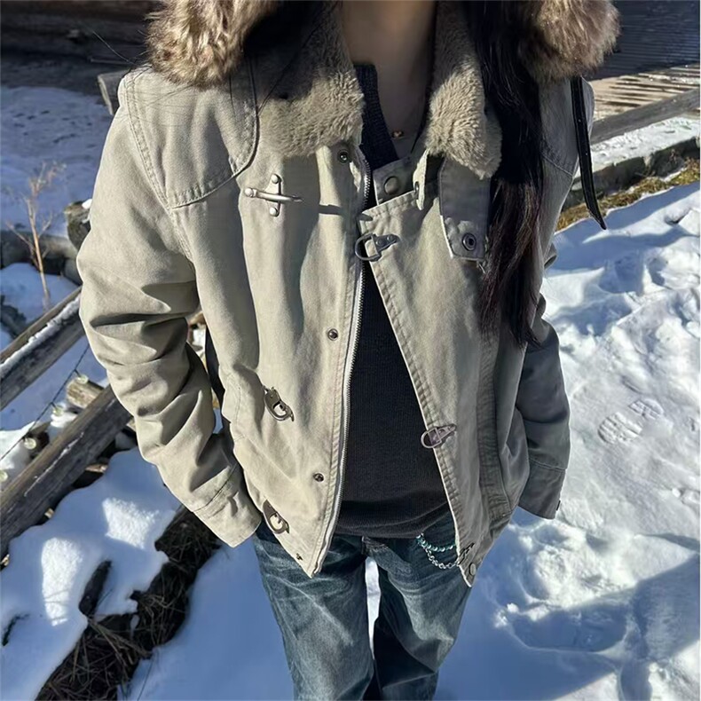 座山雕解构拼接飞机扣男女复古做旧短款外套XZ514-2-LXK01-P128，女装短外套，星座514-2(原B239)