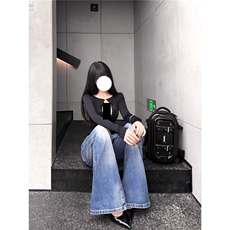美式纯色宽松直筒牛仔裤女设计感超模高腰显瘦拖地阔腿休闲长裤子，男装牛仔裤，星座506A