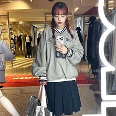 2025美式复古三条杠圆领卫衣男女春秋宽松慵懒风时尚潮牌情侣外套，女装短外套，星座506A