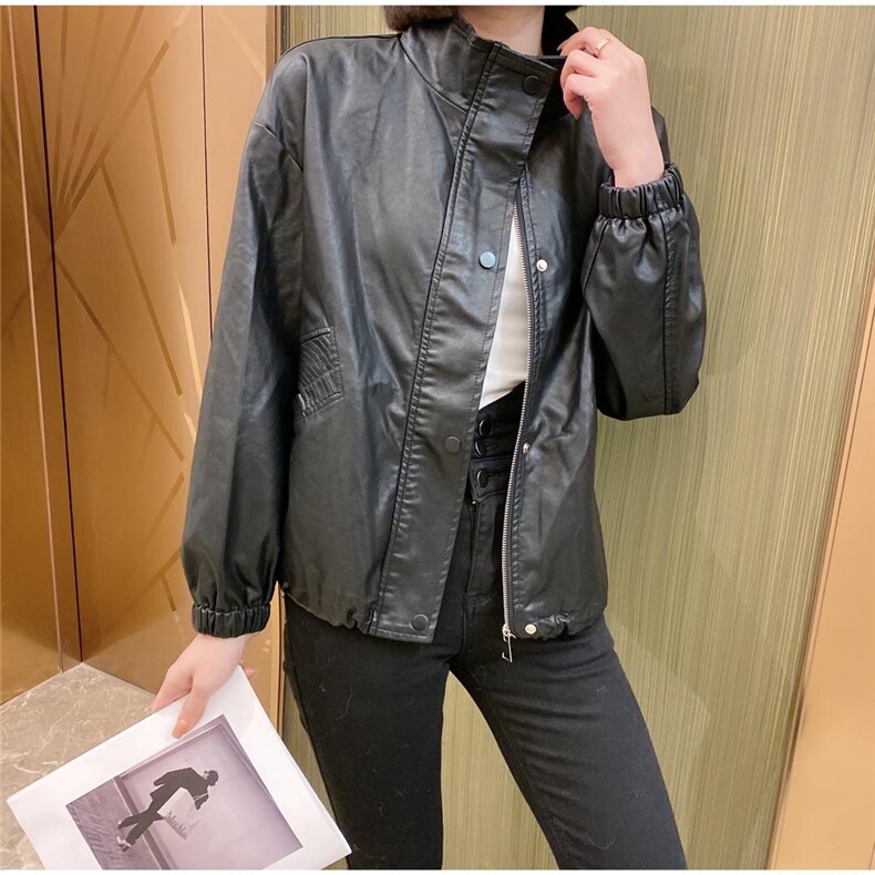 后面扣子皮衣，女装皮衣，美惠百合