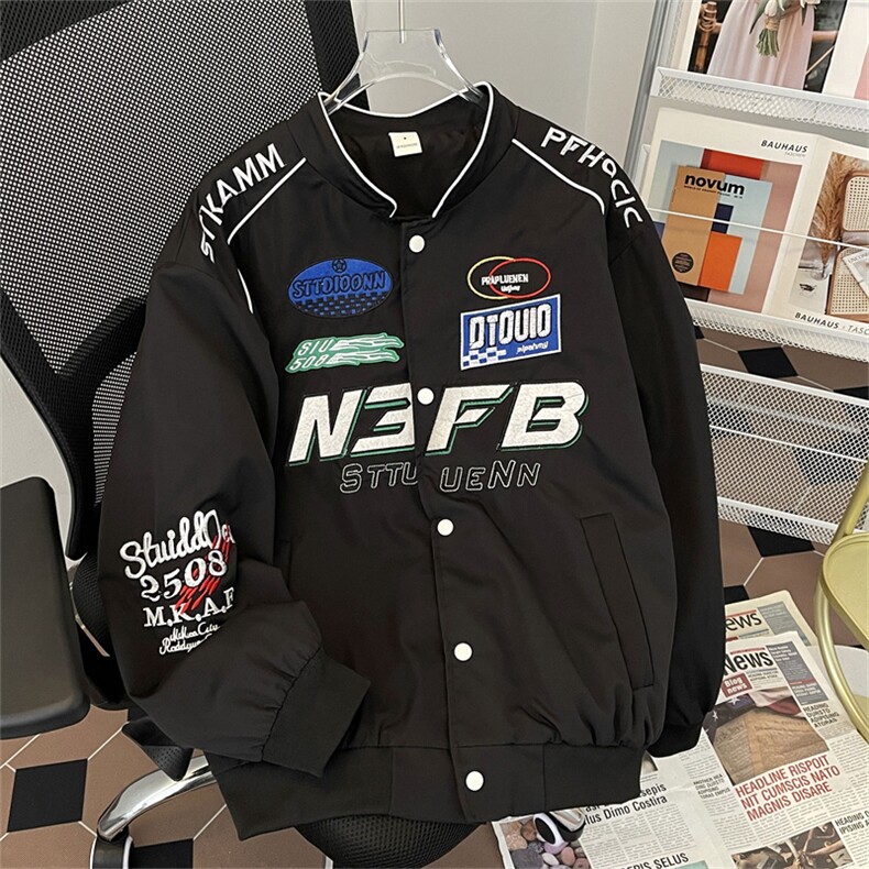 春款男夹克棒球立领字母刺绣单排扣机车休闲外套JK39P65,男装夹克,星座1013-1