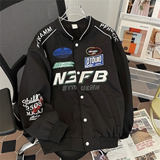 春款男夹克棒球立领字母刺绣单排扣机车休闲外套JK39P65，男装夹克，星座1013-1